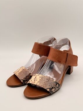 FRANCO SARTO Fabiola Brown Snake Strap Block Heel Sandals Women’s Size 9